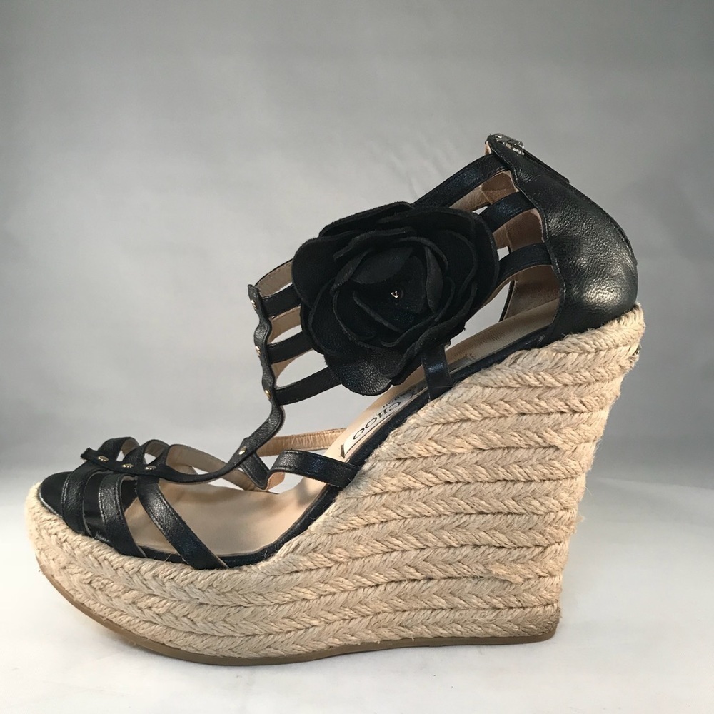 Jimmy Choo Rope And Leather Wedge Sandals